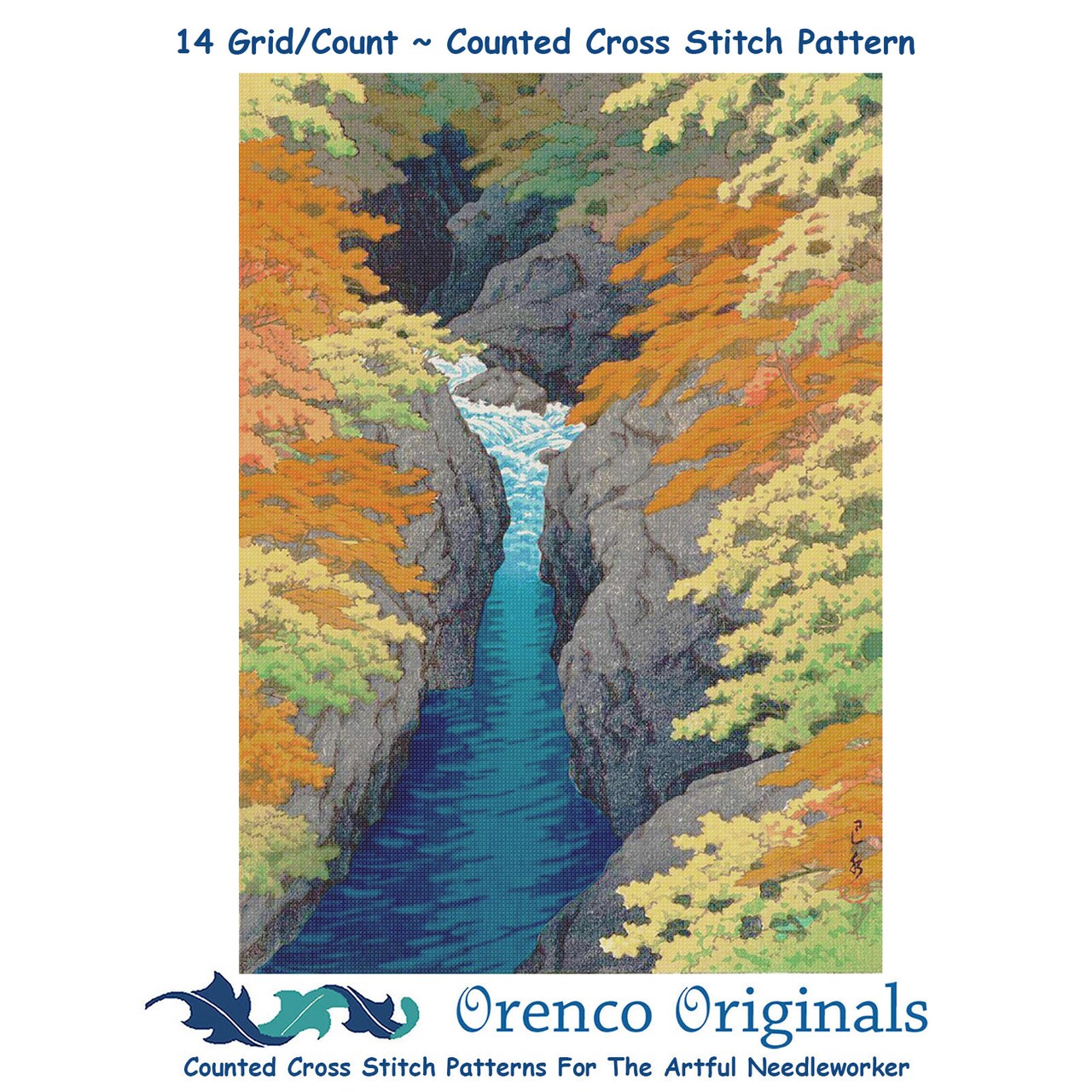 Autumn Azuma Gorge Counted Cross Stitch Pattern by Kawase Hasui